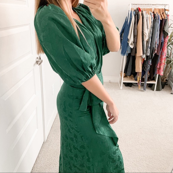 Saloni Draped Olivia Dress Forest Green - Picture 4 of 9